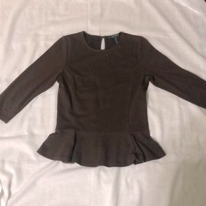Ralph Lauren Brown Peplum Shirt 3/4 Sleeve